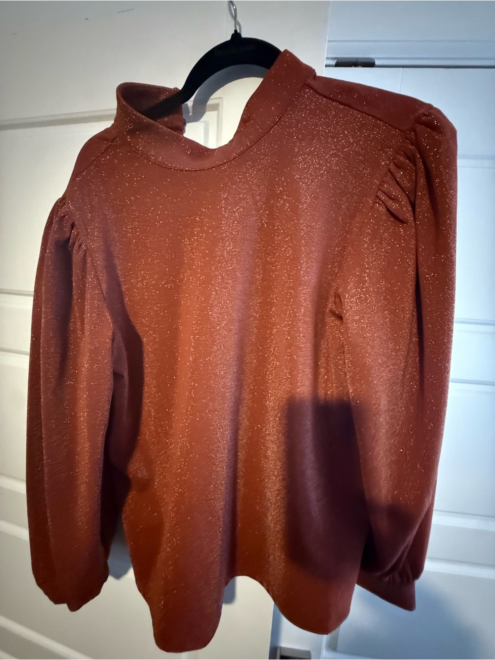Rust Shimmer Puff-Sleeve Women's Blouse